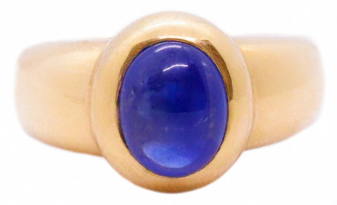 SOLID 18 KT RING WITH 3.79 CARATS BLUE SAPPHIRE CABOCHON