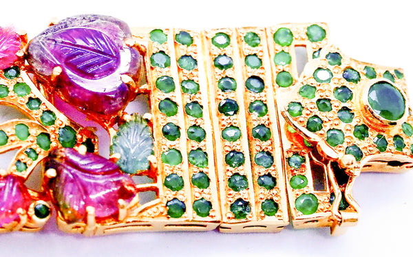 RARE 22 KT GOLD BRACELET WITH 81.56 Ctw TOURMALINE CARVINGS & EMERALDS