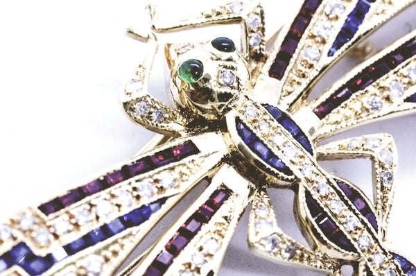 DRAGONFLY 18 KT BROOCH WITH 3.80 Cts DIAMONDS & GEMSTONES