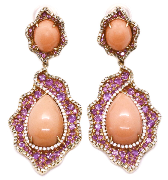 ASCOLI PICENO CORAL DROPS 18 KT EARRINGS WITH 10.56 Cts DIAMONDS & RUBIES