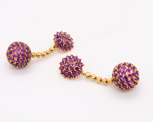 -Salavetti Dangle Drops Convertible Earrings In 18Kt Gold With 24.55 Ctw In Amethyst.