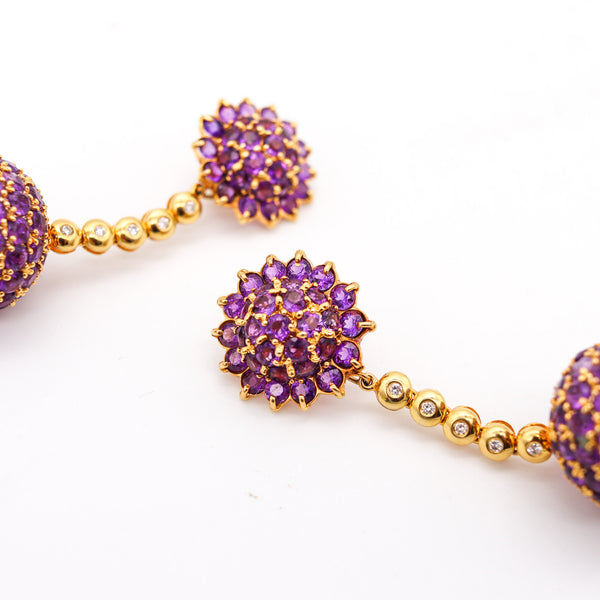 -Salavetti Dangle Drops Convertible Earrings In 18Kt Gold With 24.55 Ctw In Amethyst.