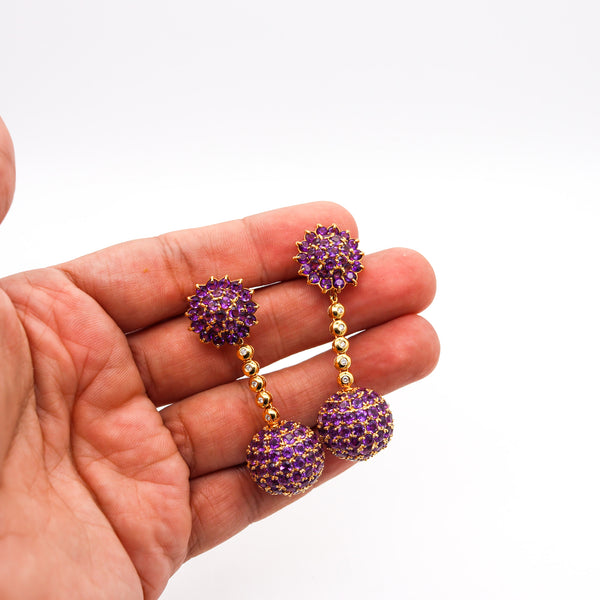 -Salavetti Dangle Drops Convertible Earrings In 18Kt Gold With 24.55 Ctw In Amethyst.