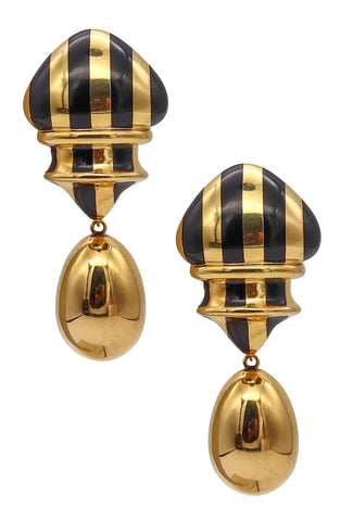 Angela Cummings 1980 Rare Convertible Earrings In 18Kt Yellow Gold With Black Jade