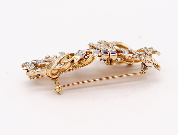 -Art Deco Retro 1935 Convertible Clips In 18Kt Gold With 7.08 Ctw In Diamonds And Spinels