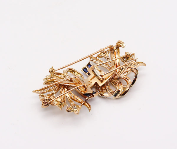 -Art Deco Retro 1935 Convertible Clips In 18Kt Gold With 7.08 Ctw In Diamonds And Spinels