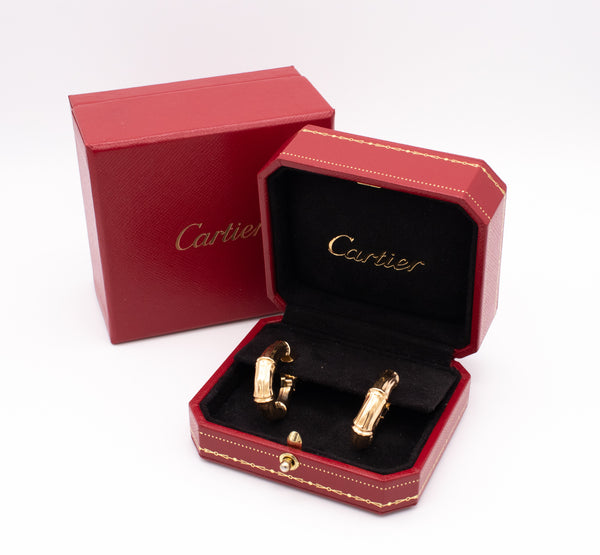 CARTIER PARIS 18 KT YELLOW GOLD HOOP EARRINGS WITH BAMBOO PATTERNS