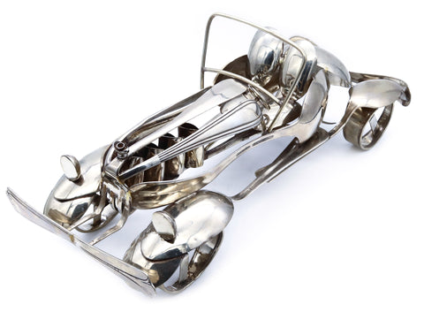 American Art And Crafts 1960 Vintage Sculpture Of A Bugatti Car Made Of Spoons