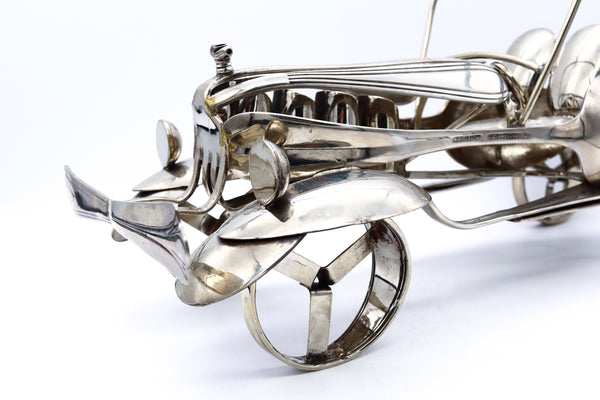 American Art And Crafts 1960 Vintage Sculpture Of A Bugatti Car Made Of Spoons