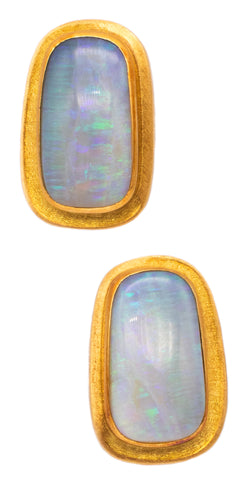 BURLE MARX 1960 BRAZIL 18 KT YELLOW GOLD EAR-CLIPS WITH 50 Ctw IN OPALS