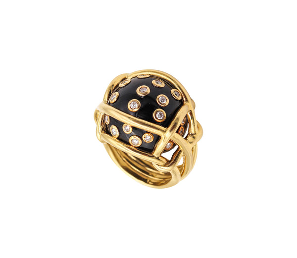-Verdura Milan Polka Dots Ring In 18Kt Yellow Gold With 18.54 Ctw Diamonds And Black Jade