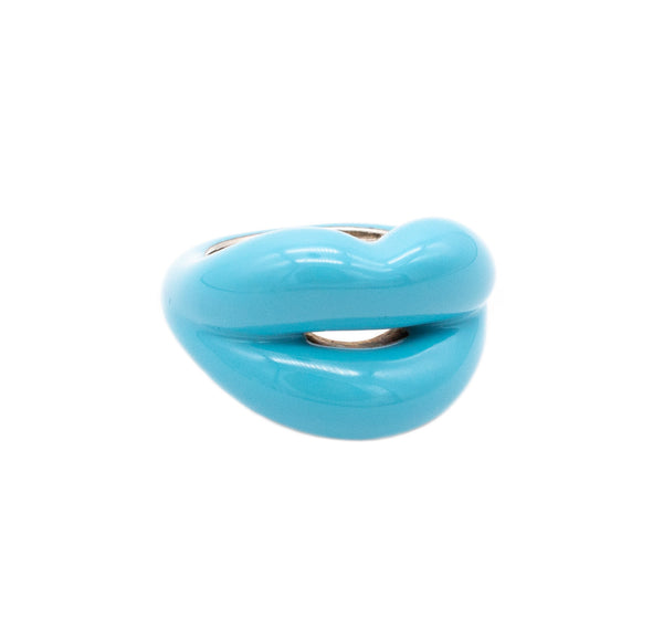SOLANGE AZAGURY HOTLIPS RING IN .925 STERLING SILVER WITH BLUE TURQUOISE ENAMEL