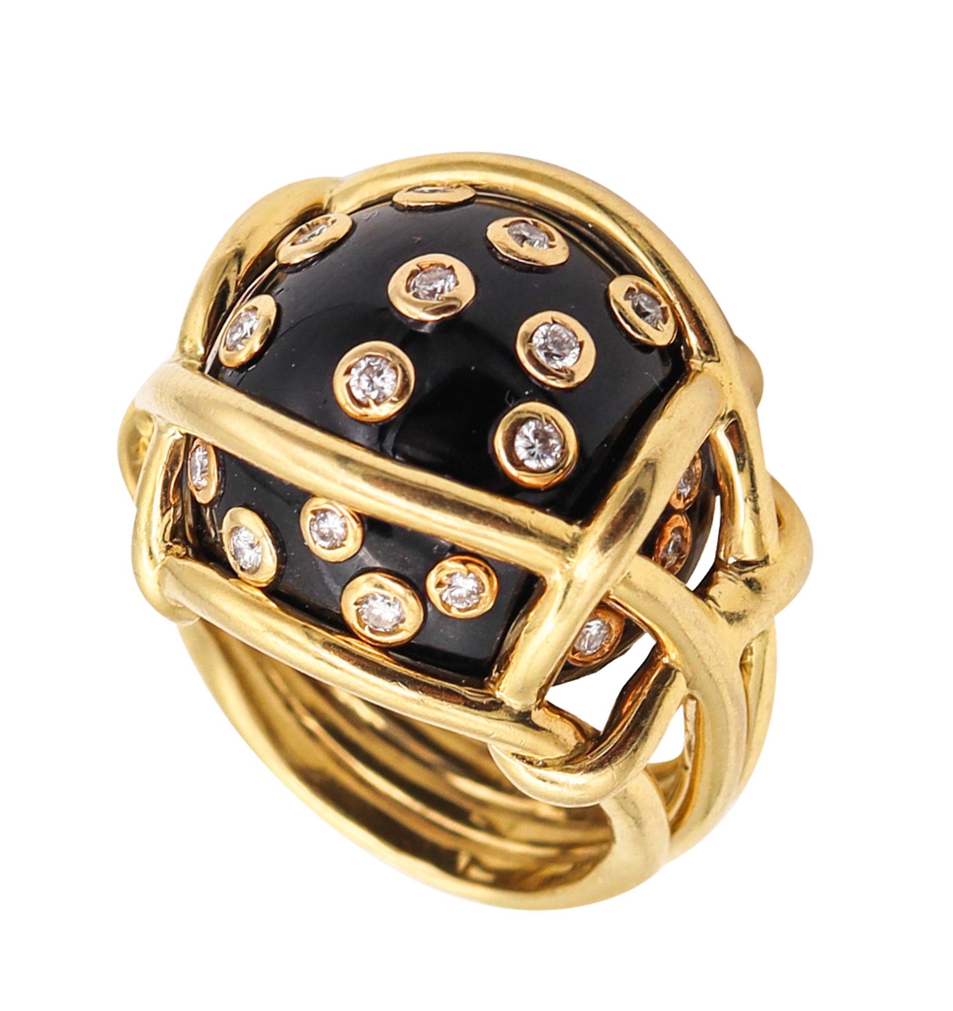 -Verdura Milan Polka Dots Ring In 18Kt Yellow Gold With 18.54 Ctw Diamonds And Black Jade