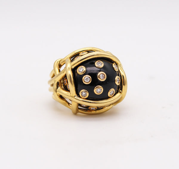 -Verdura Milan Polka Dots Ring In 18Kt Yellow Gold With 18.54 Ctw Diamonds And Black Jade