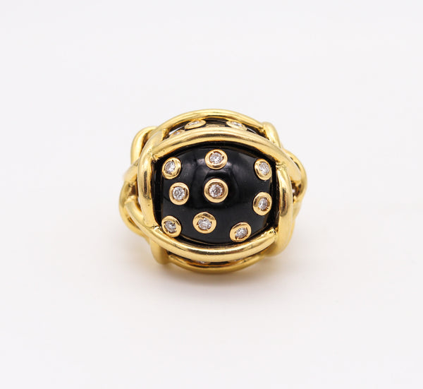 -Verdura Milan Polka Dots Ring In 18Kt Yellow Gold With 18.54 Ctw Diamonds And Black Jade