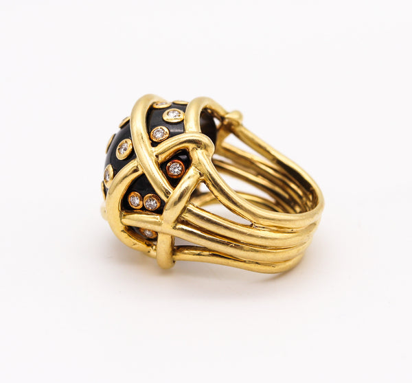 -Verdura Milan Polka Dots Ring In 18Kt Yellow Gold With 18.54 Ctw Diamonds And Black Jade