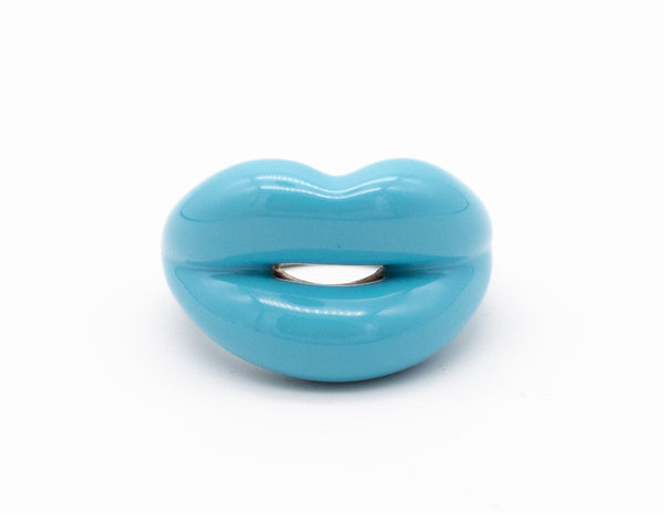 SOLANGE AZAGURY HOTLIPS RING IN .925 STERLING SILVER WITH BLUE TURQUOISE ENAMEL