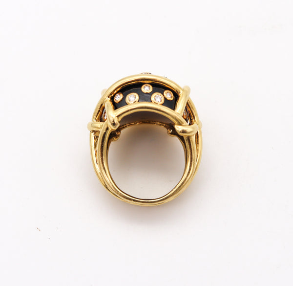 -Verdura Milan Polka Dots Ring In 18Kt Yellow Gold With 18.54 Ctw Diamonds And Black Jade