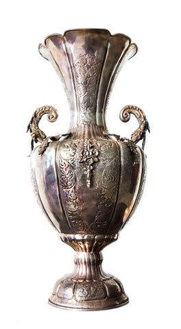 Spanish Colonial 1820 Rare Large Display Amphora Vase With Handles In Solid Sterling Silver