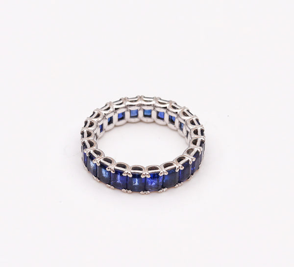 Eternity Band Ring In 18Kt White Gold With 5.58 Cts In Vivid Blue Sapphires