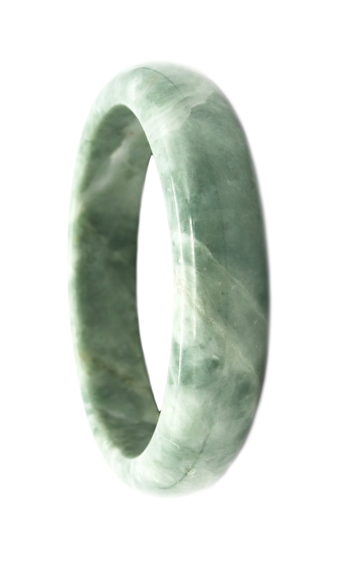 CHINESE 1920'S HALF ROUNDED BANGLE BRACELET IN MOTTED JADEITE GREEN JADE