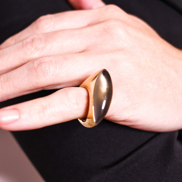 Vhernier Milano Fuseau Geometric Cocktail Ring In 18Kt Yellow Gold With Smokey Quartz