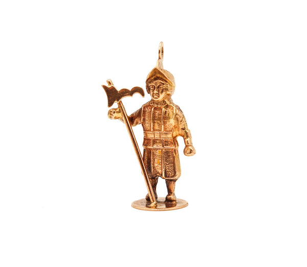-Italian Vintage 1950 Vatican Guard Charm Pendant In solid 18Kt Yellow Gold