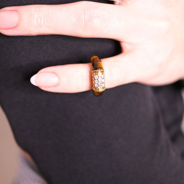 Van Cleef And Arpels Paris Philippines Ring In 18Kt Yellow Gold With VS Diamonds And Tiger Eye
