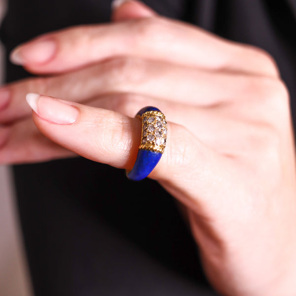 Van Cleef & Arpels 1960 Paris Philippines Lapis Lazuli Ring In 18Kt Yellow Gold With VS Diamonds