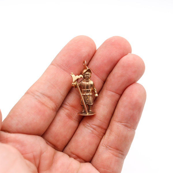 -Italian Vintage 1950 Vatican Guard Charm Pendant In solid 18Kt Yellow Gold