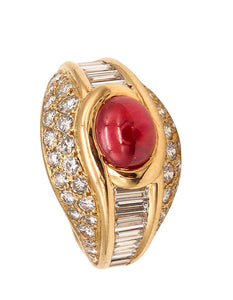 Cartier Paris Cocktail Ring In 18Kt Yellow Gold With 4.49 Cts Burmese Ruby And Diamonds