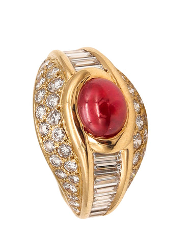 Cartier Paris Cocktail Ring In 18Kt Yellow Gold With 4.49 Cts Burmese Ruby And Diamonds