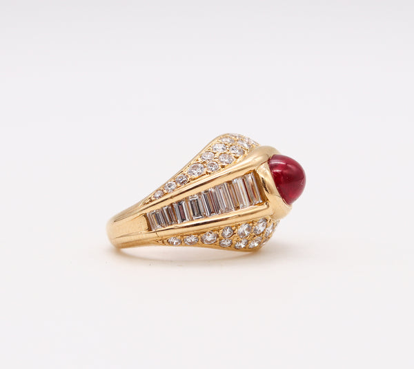 Cartier Paris Cocktail Ring In 18Kt Yellow Gold With 4.49 Cts Burmese Ruby And Diamonds