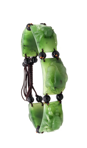 CHINESE BRACELET IN NATURAL NEPHRITE HETIAN GREEN JADE & BLACK JADE