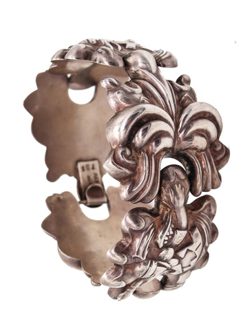 -Mexican 1940 Taxco Studio Repousse Bracelet In .925 Sterling Silver