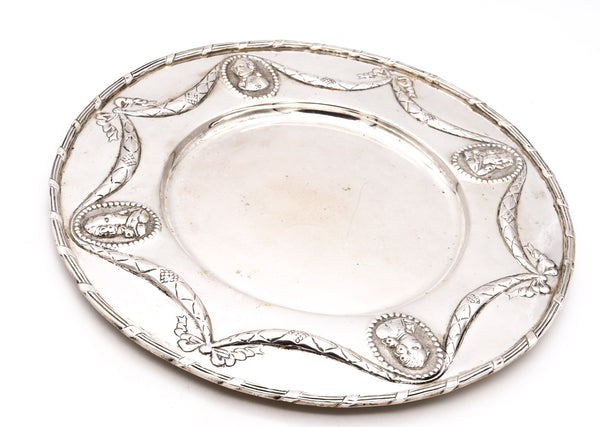 Germany Hanau 1820 Neoclassical Decorative Dish Plate In Solid Sterling Silver