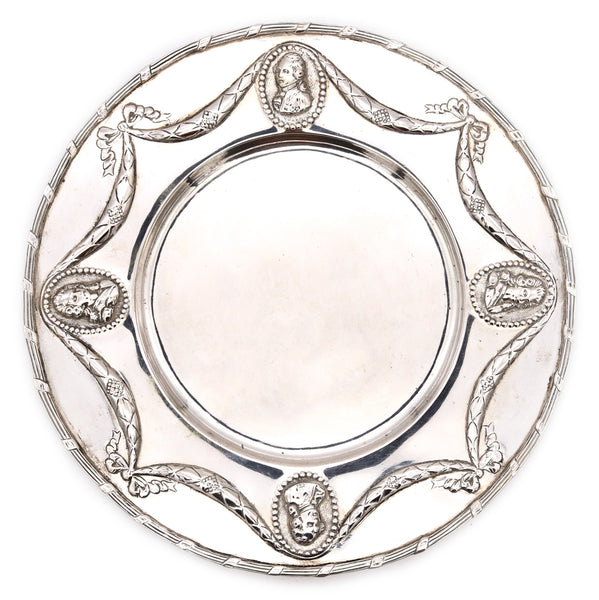 Germany Hanau 1820 Neoclassical Decorative Dish Plate In Solid Sterling Silver