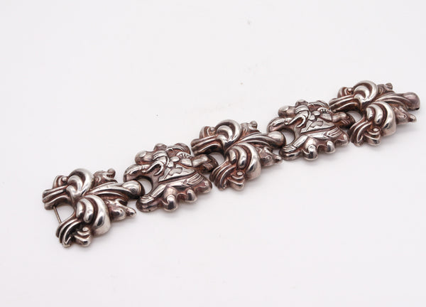 -Mexican 1940 Taxco Studio Repousse Bracelet In .925 Sterling Silver