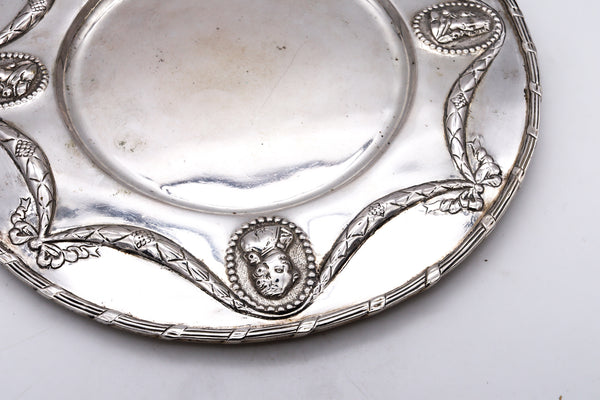 Germany Hanau 1820 Neoclassical Decorative Dish Plate In Solid Sterling Silver