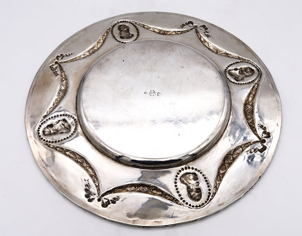 Germany Hanau 1820 Neoclassical Decorative Dish Plate In Solid Sterling Silver