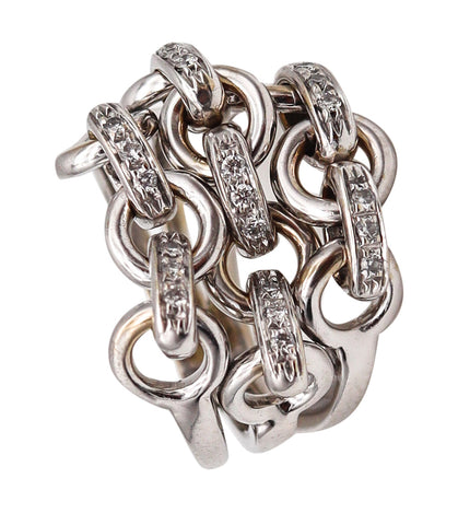 -Garavelli Firenze Chained Movable Links Ring In 18Kt White Gold With Diamonds