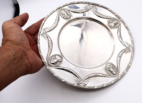 Germany Hanau 1820 Neoclassical Decorative Dish Plate In Solid Sterling Silver