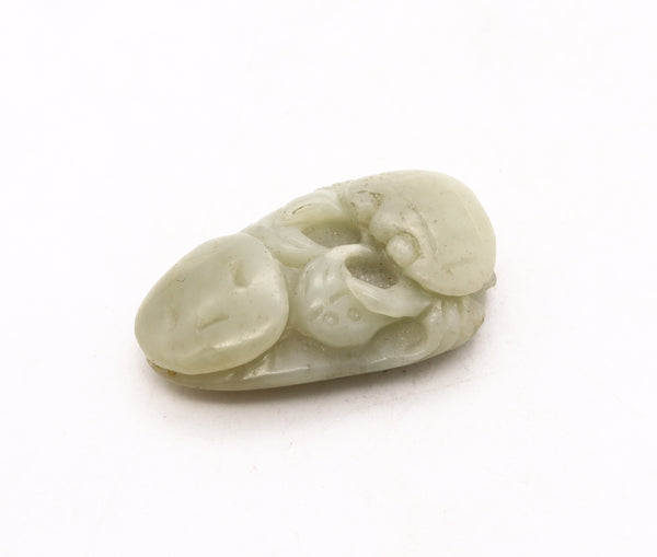 CHINA QING DYNASTY 19th CENTURY CRAB AMULET CARVED IN NEPHRITE WHITE JADEITE
