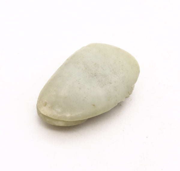 CHINA QING DYNASTY 19th CENTURY CRAB AMULET CARVED IN NEPHRITE WHITE JADEITE