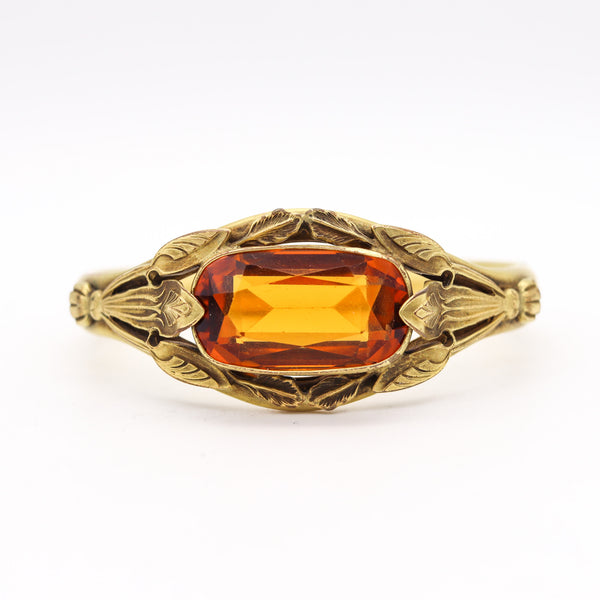 -Austrian 1900 Art Nouveau Jugendstil Bangle Bracelet In Gilded Brass