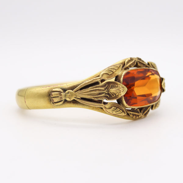 -Austrian 1900 Art Nouveau Jugendstil Bangle Bracelet In Gilded Brass