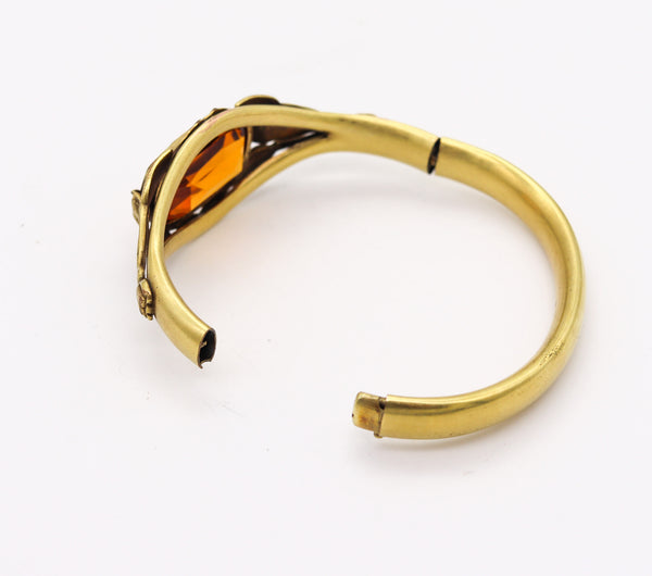 -Austrian 1900 Art Nouveau Jugendstil Bangle Bracelet In Gilded Brass