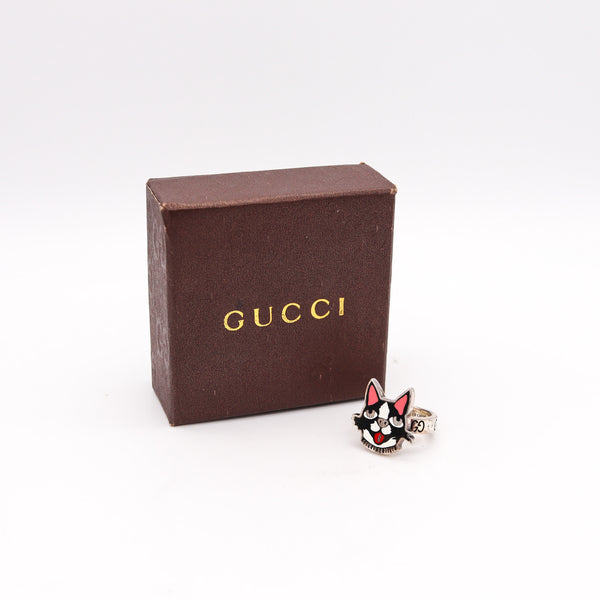 -Gucci Milano 2018 Bosco And Orso Enamel Ring In Solid .925 Sterling Silver