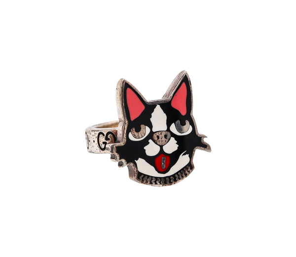 -Gucci Milano 2018 Bosco And Orso Enamel Ring In Solid .925 Sterling Silver