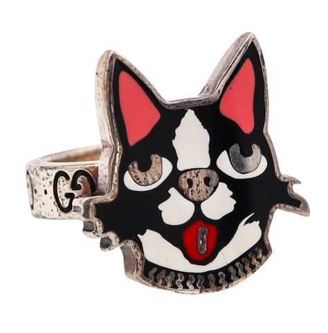 -Gucci Milano 2018 Bosco And Orso Enamel Ring In Solid .925 Sterling Silver